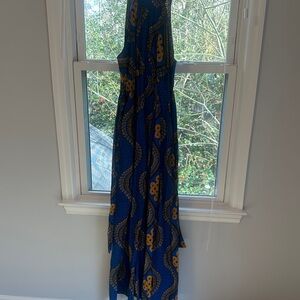 Blue and Gold Patterned Maxi Dress